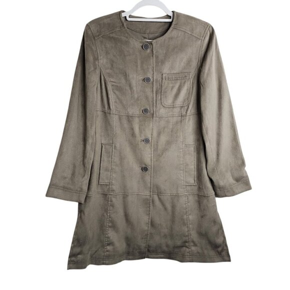J. Jill Jackets & Blazers - J Jill Faux Suede Jacket size XS GRAY BEIGE TAUPE Preppy Long Shacket Shirt Chic